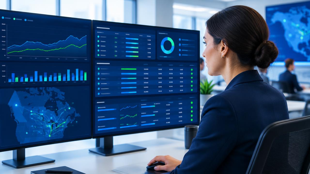 Transportation specialist reviewing freight rate and carrier comparison analytics